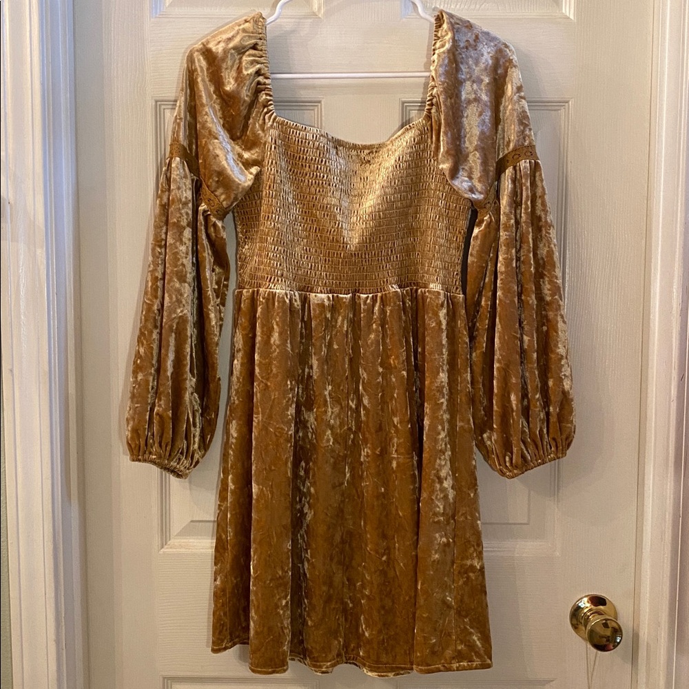 Luxurious Rich Crushed Velvet Dress in Gold - Picture 9 of 13